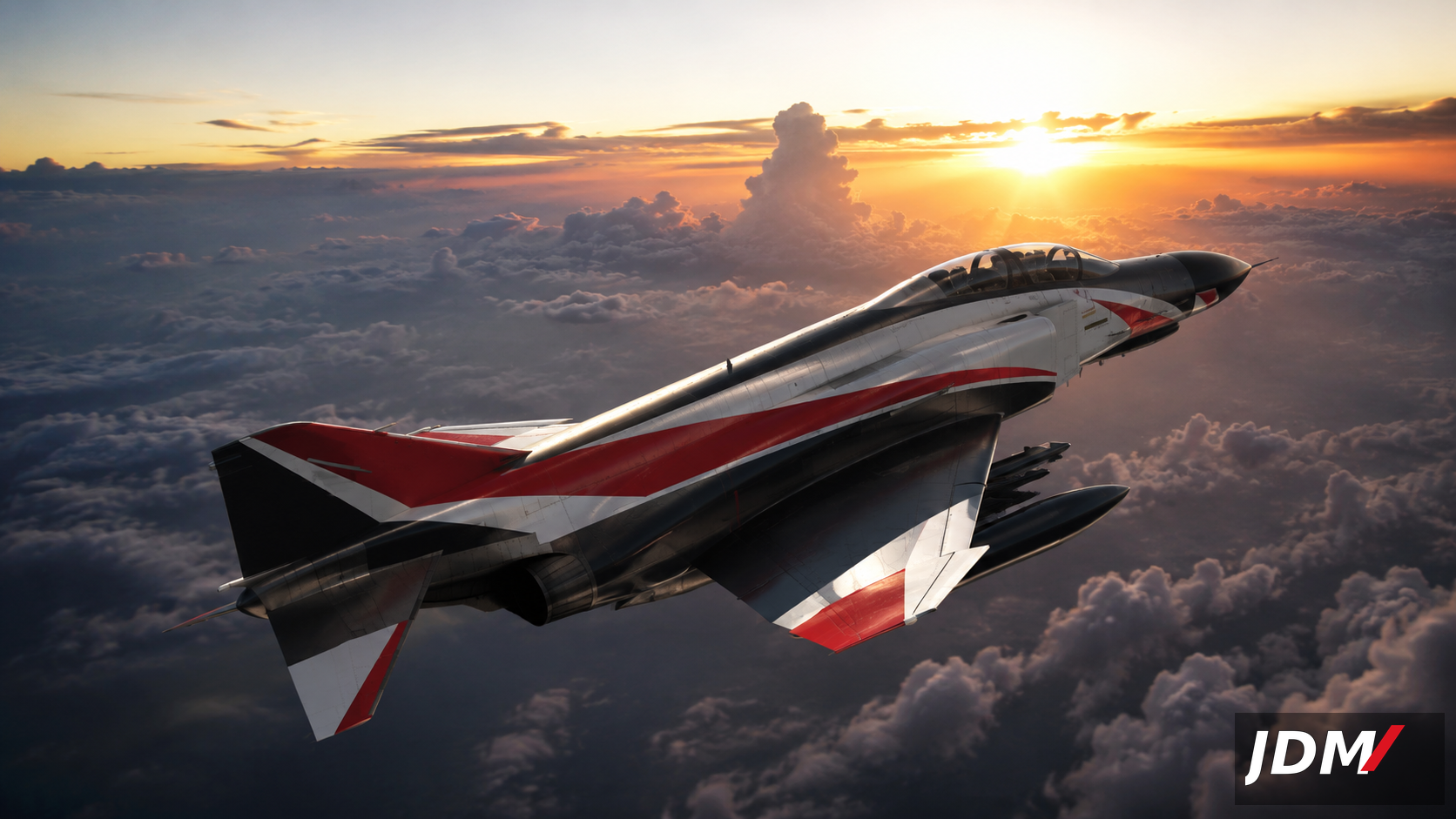 JDM Team McDonnell Douglas F-4 Phantom II at sunset over clouds